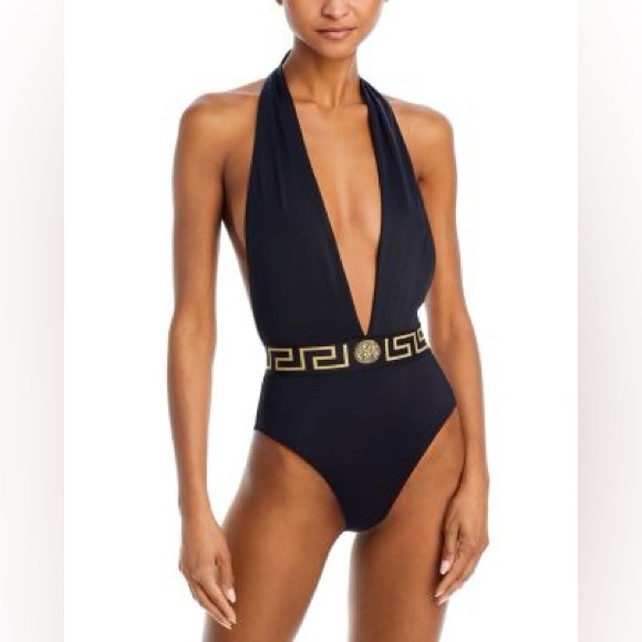 Versace Greca Border Halter One Piece Swimsuit - Picture 1 of 6
